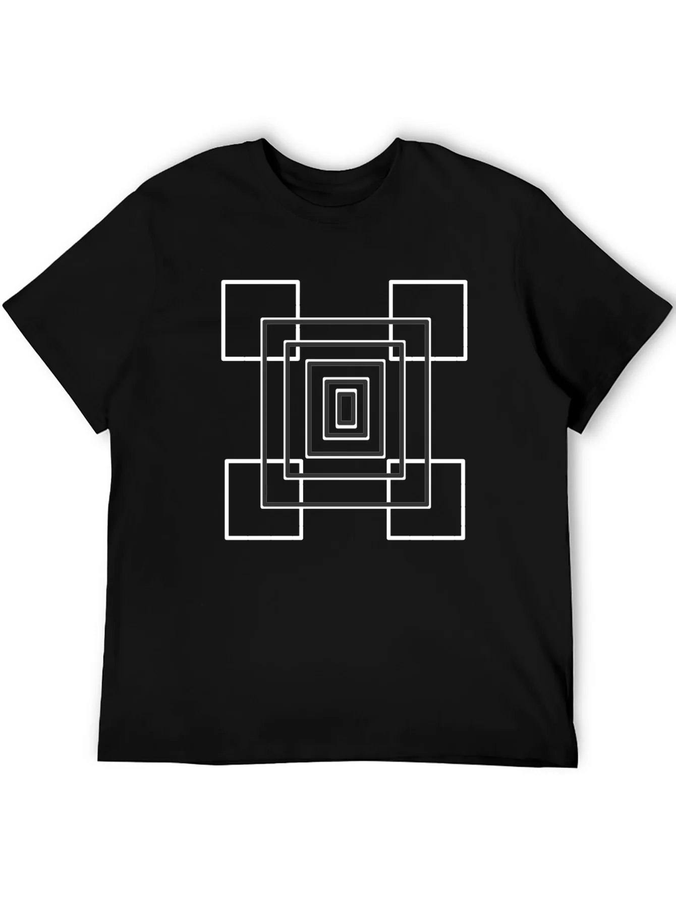 Geometric Square Design Black T-Shirt