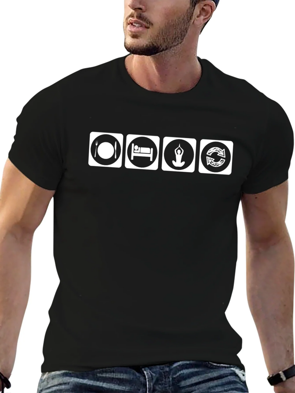 Eat Sleep Yoga Repeat Black T-Shirt
