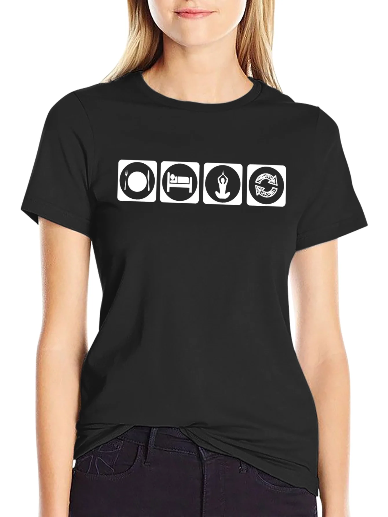 Eat Sleep Yoga Repeat Black T-Shirt