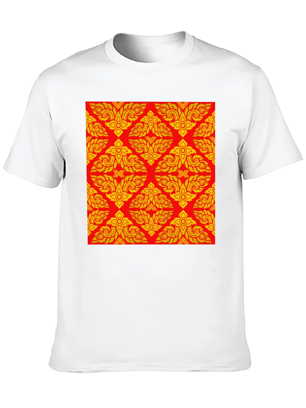 Black T-Shirt with Ornamental Red-Gold Pattern