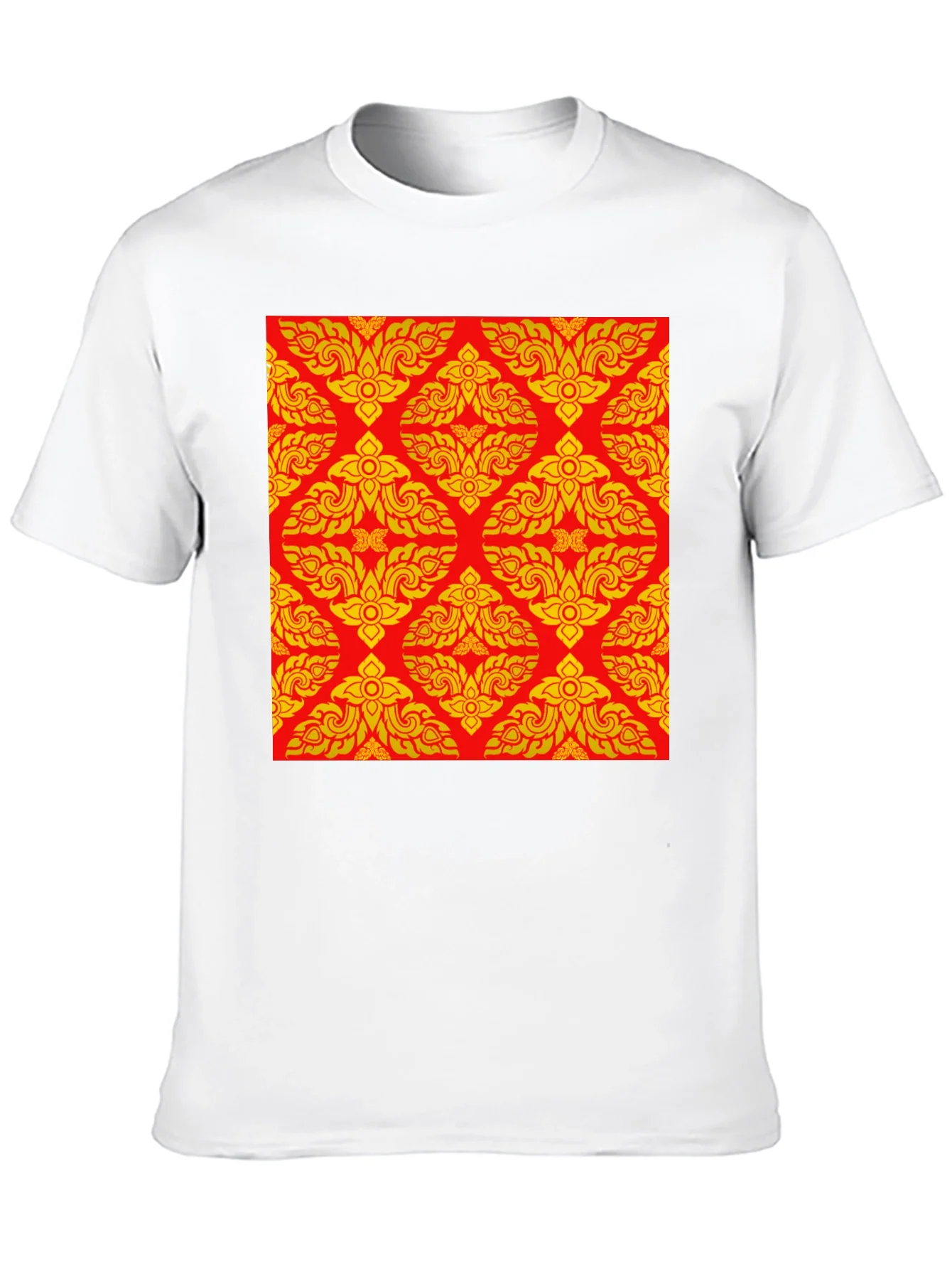 Black T-Shirt with Ornamental Red-Gold Pattern