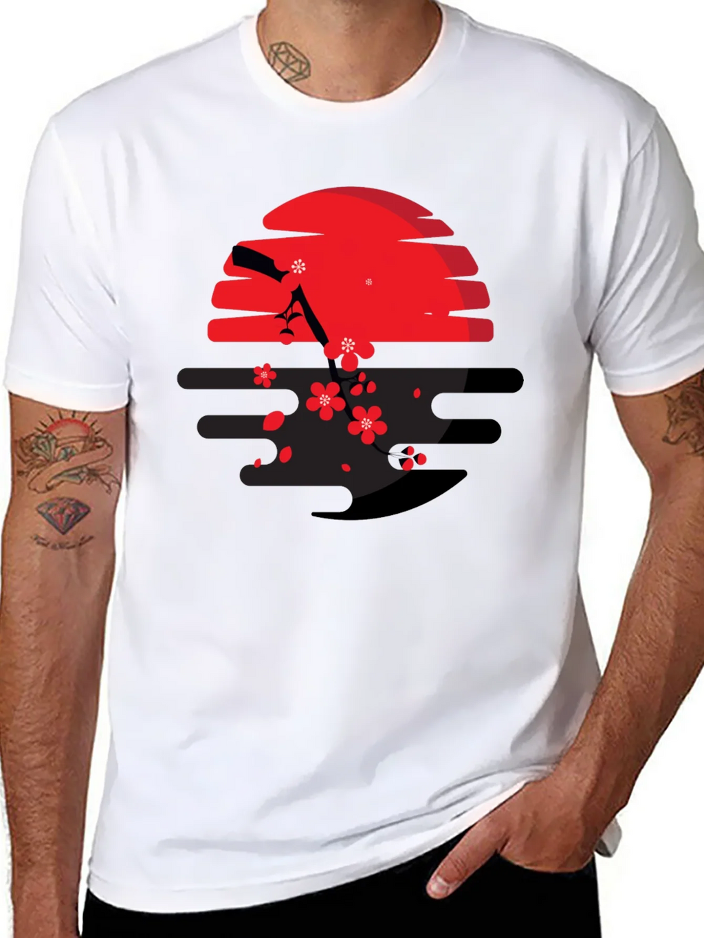 Red Sun & Cherry Blossom Graphic Tee