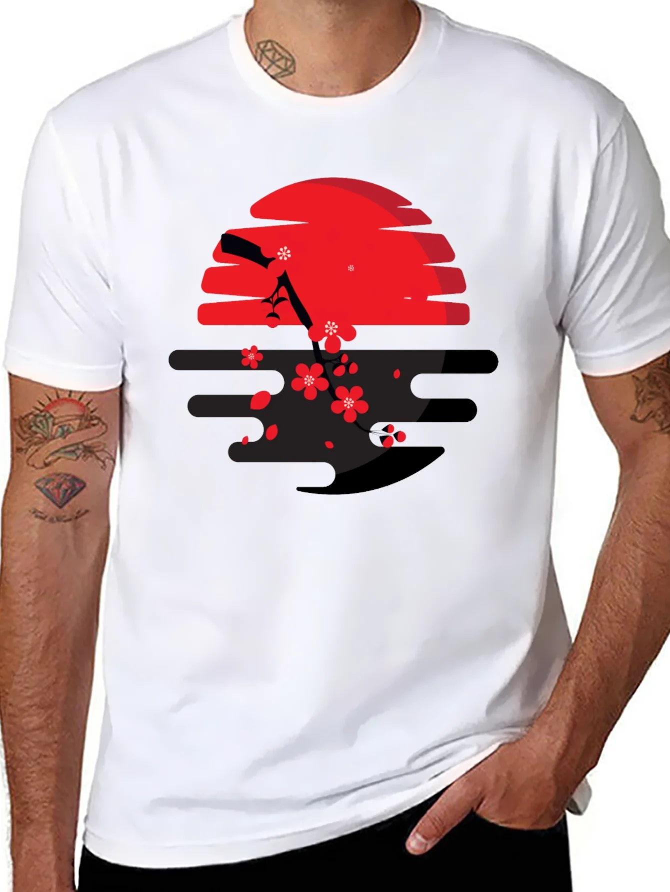 Red Sun & Cherry Blossom Graphic Tee