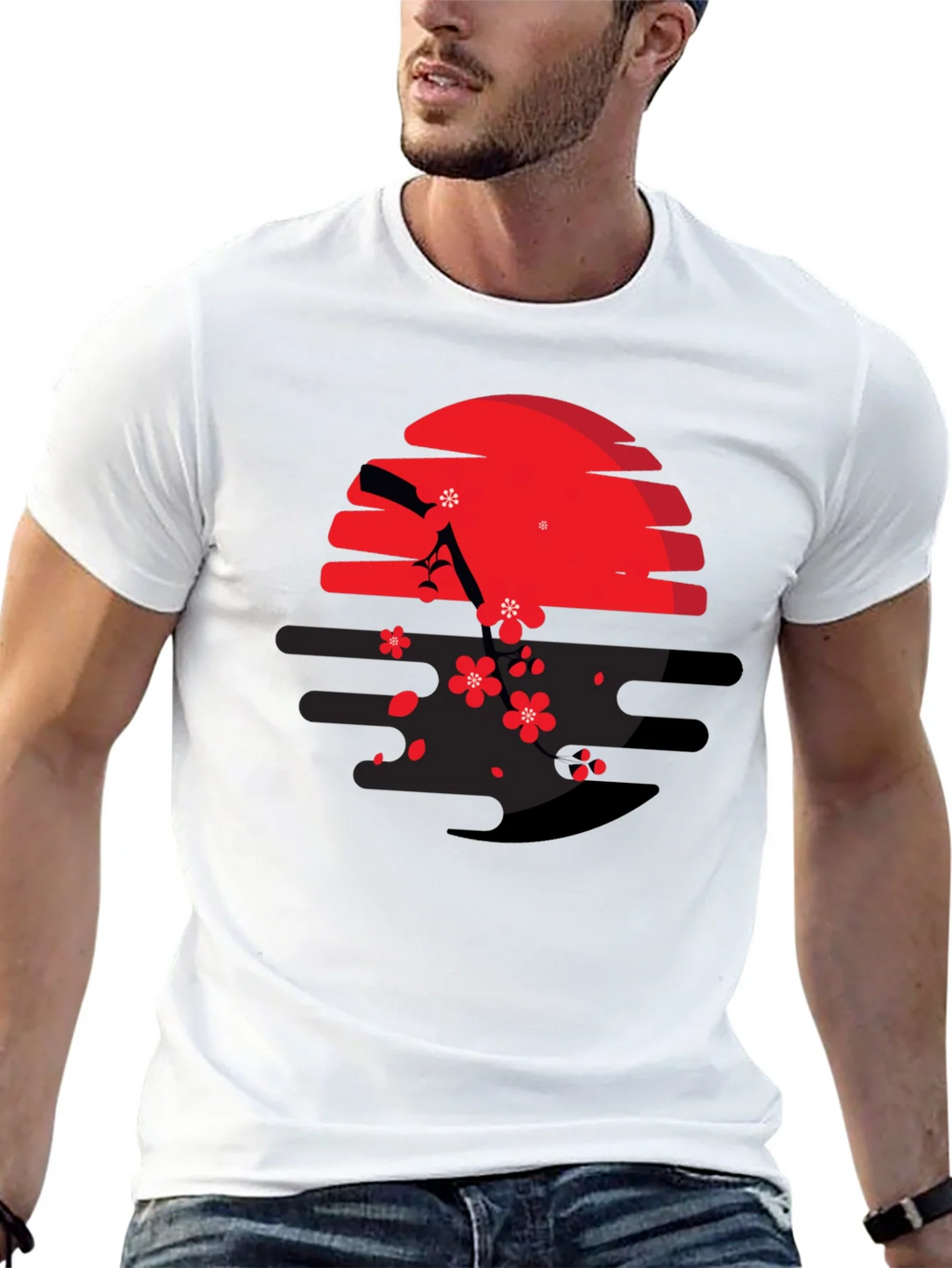 Red Sun & Cherry Blossom Graphic Tee