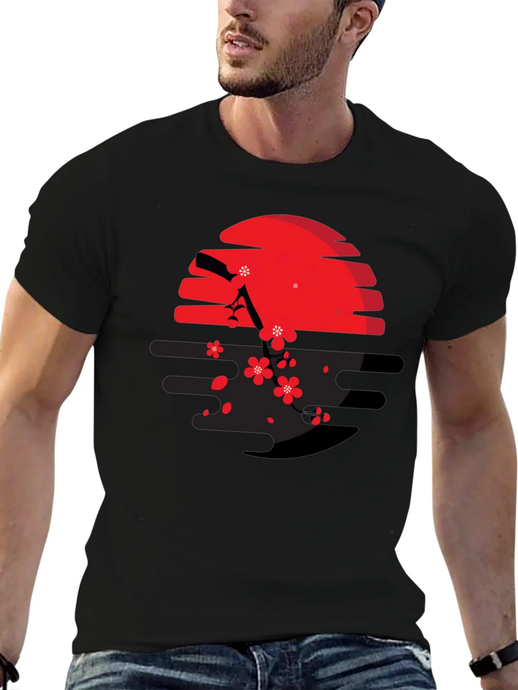 Red Sun & Cherry Blossom Graphic Tee
