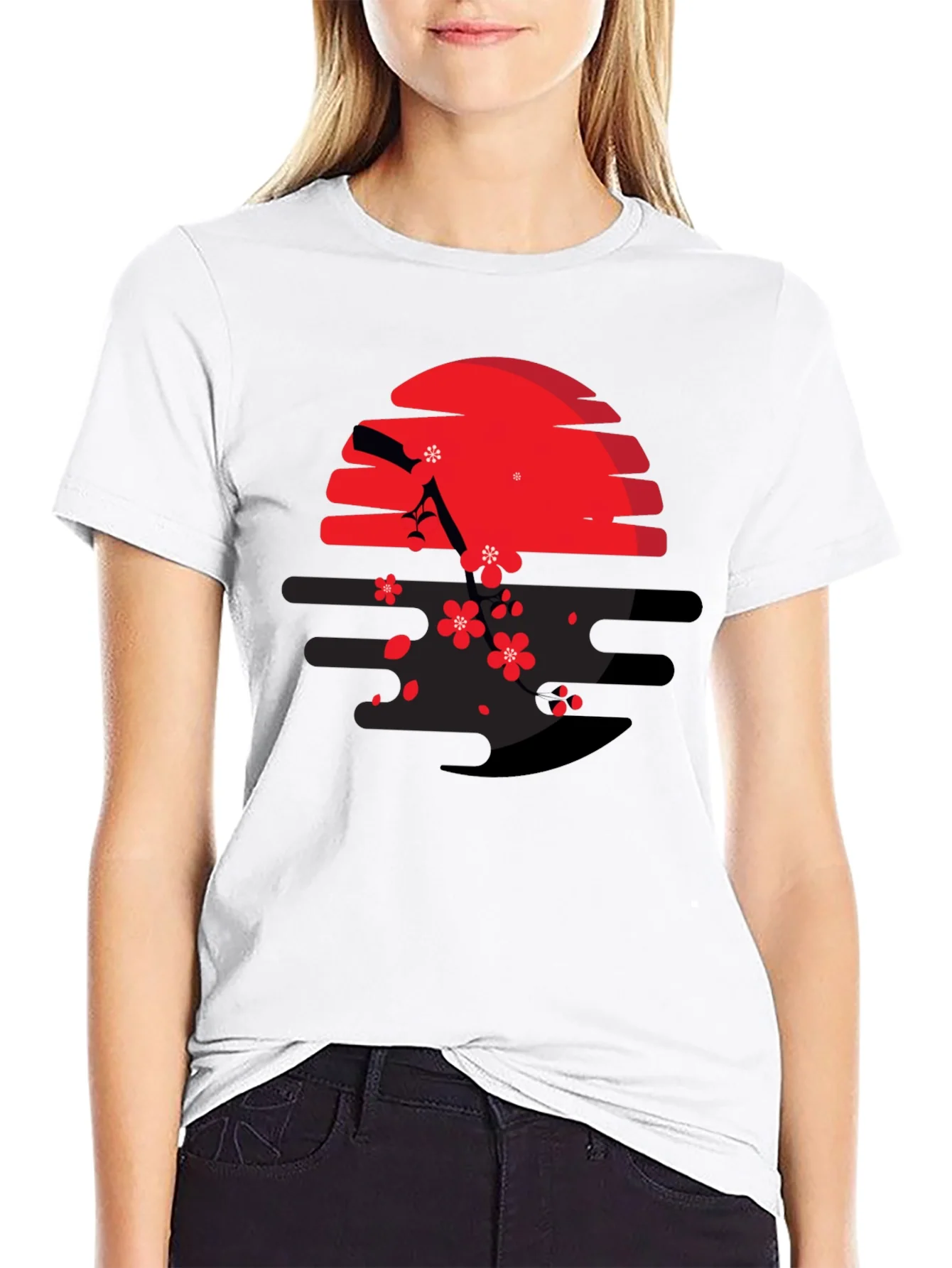 Red Sun & Cherry Blossom Graphic Tee